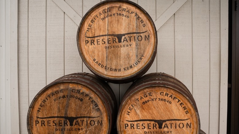 Three barrels of Presevation Distillery Bourbon Whiskey.