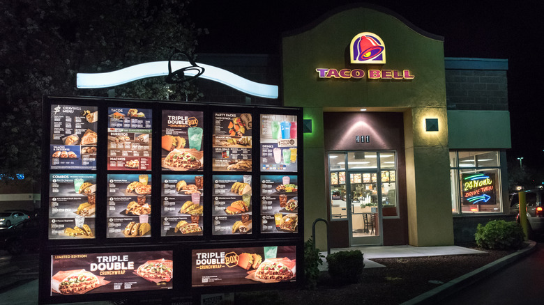 Taco Bell's drive thru window at night