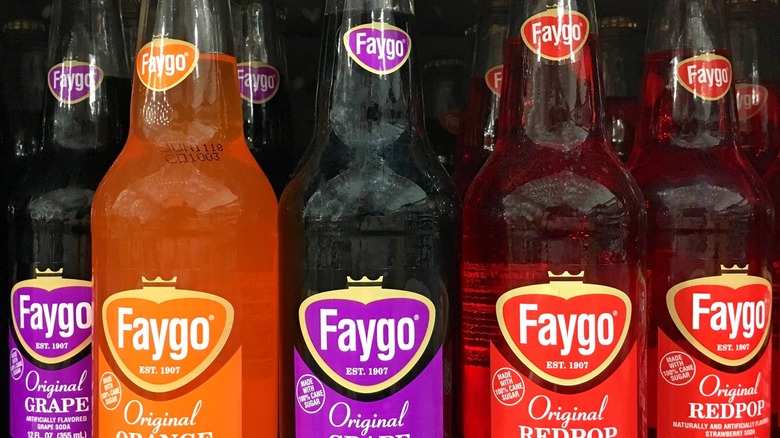 Bottles of Faygo on a shelf