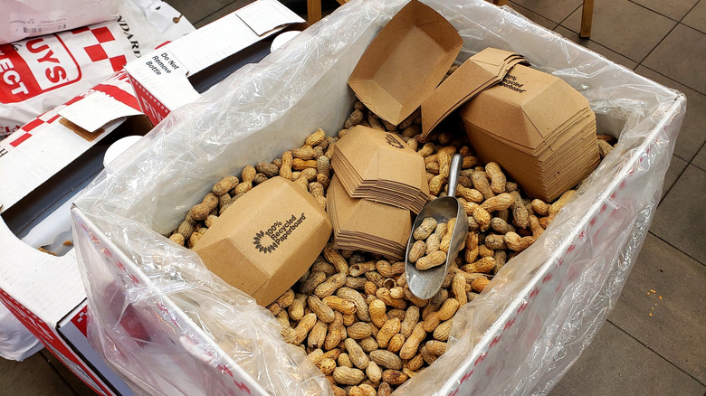 box of in-shell peanuts in Five Guys