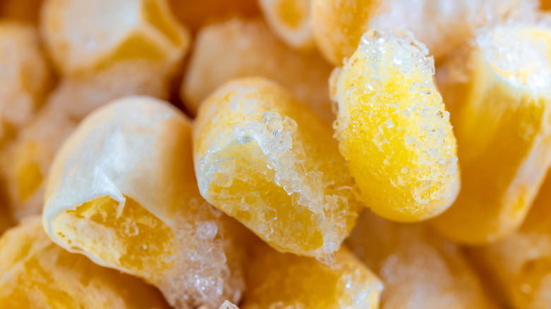 close-up of frozen corn kernels