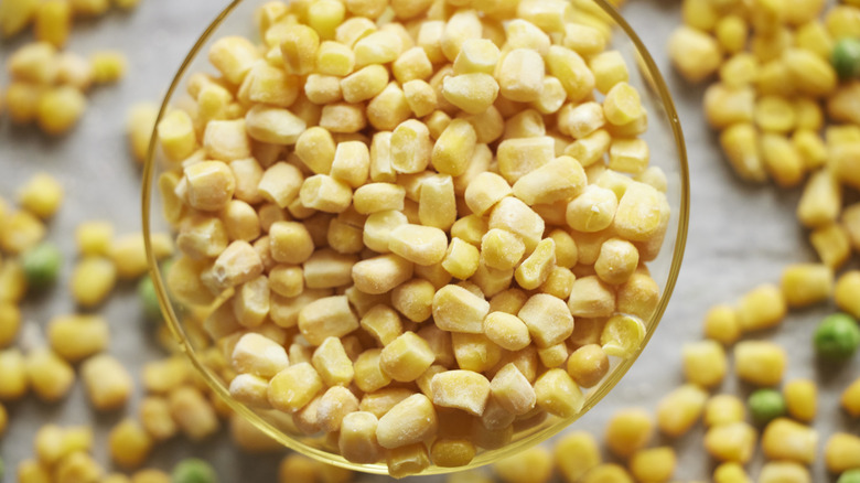 frozen corn in a glass bowl