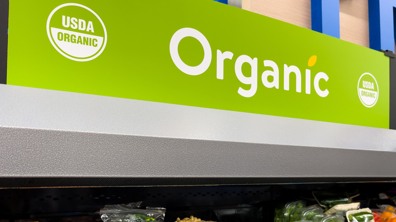 Organic produce aisle in a supermarket