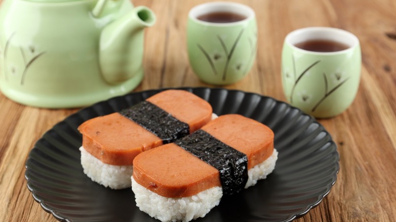 A plate of Spam musubi, a popular dish in Hawaii