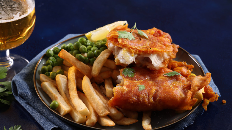 Fish and chips with beer