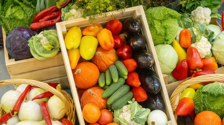 An assortment of different vegetables in a basket