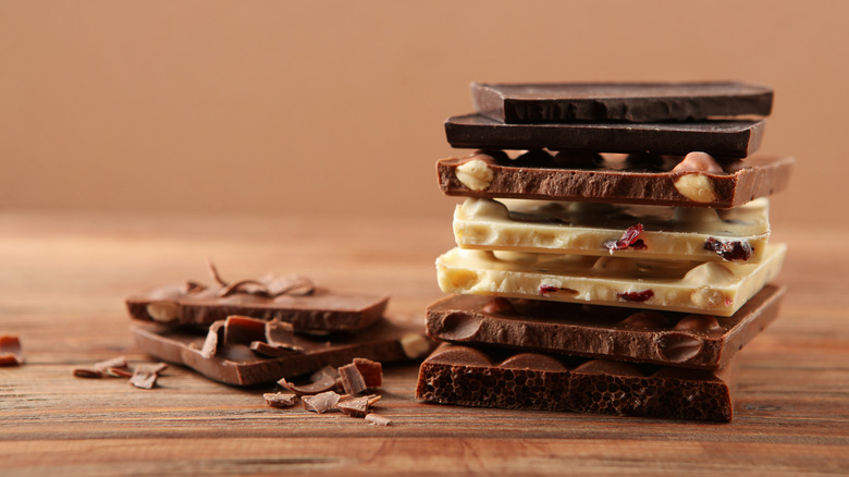 Different types of chocolate stacked on top of each other