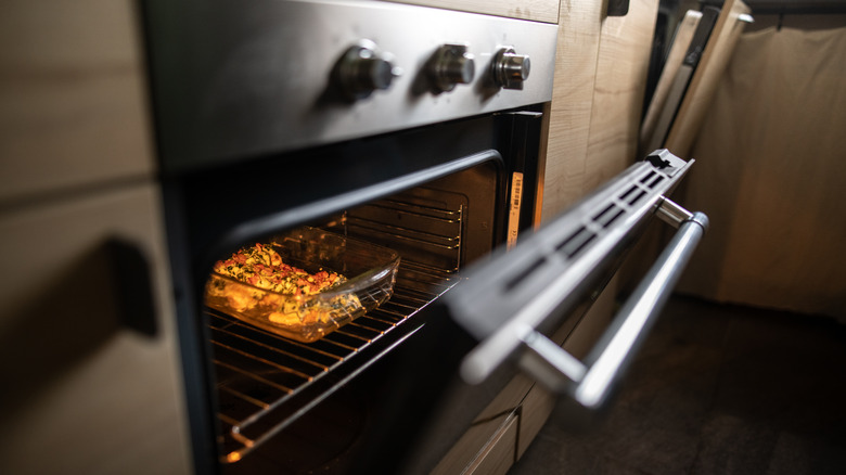 Close-up of open oven