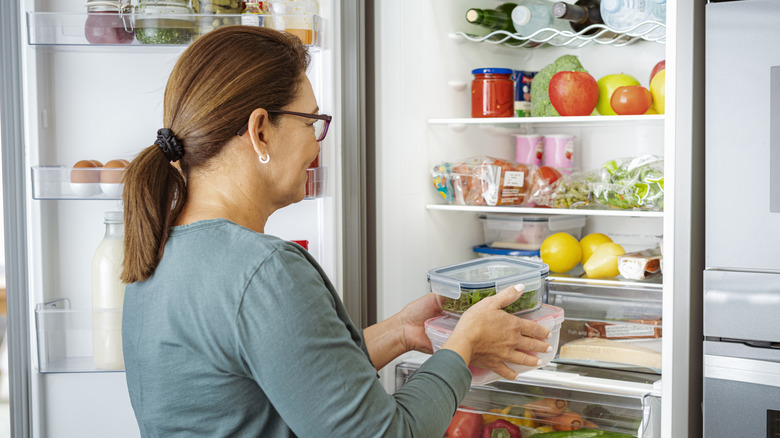 Putting ingredients in refrigerator for chilling