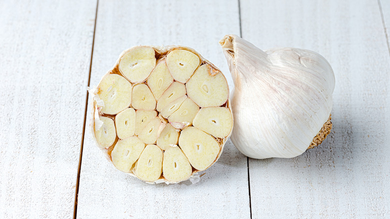 Bulb of garlic cut in half