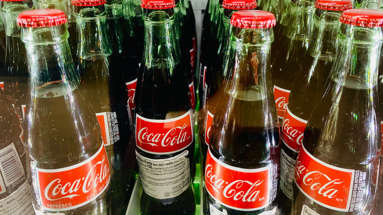 Glass bottles of Coca-Cola