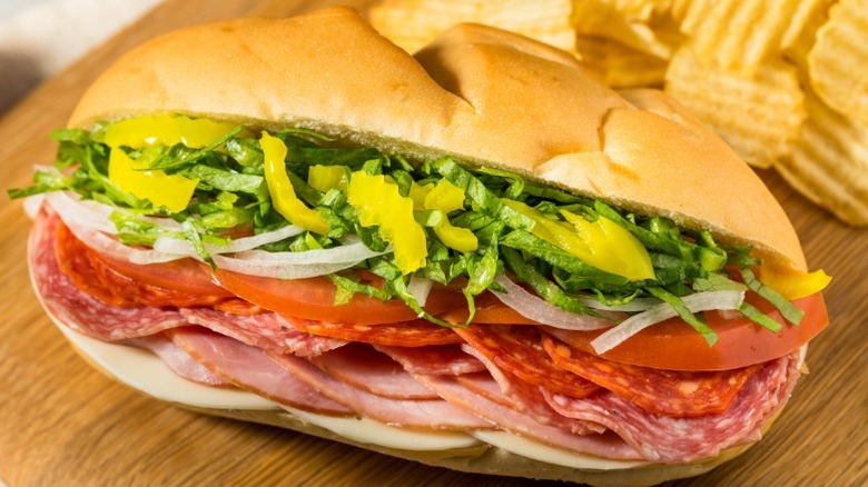 A grinder, or sub sandwich, with copious greens