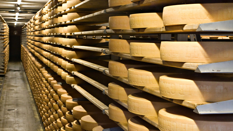 shelves full of cheese wheels