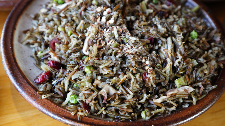 Plate of wild rice mixed with vegetables