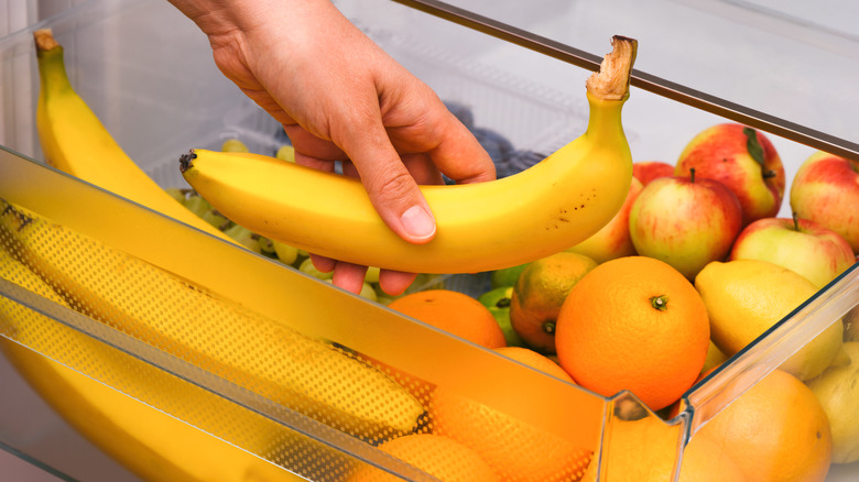 Bananas in refrigerator fruit drawer