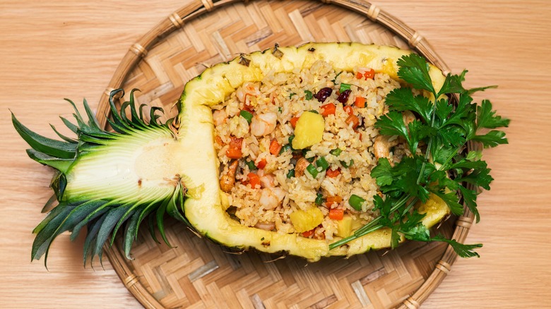 pinapple bowl with fried rice inside