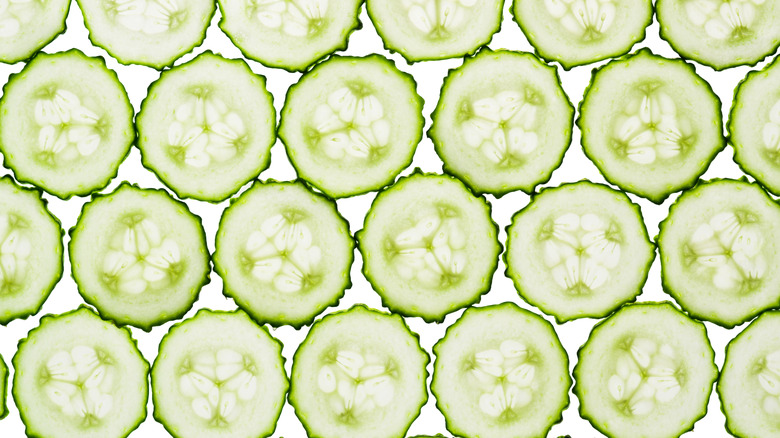 Close up of sliced cucumbers