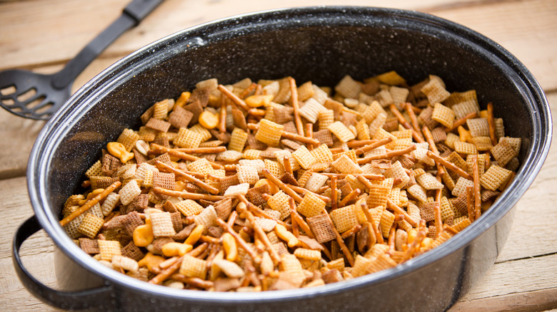 A pan of chex mix