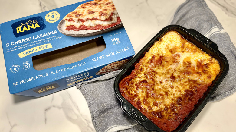 Box and container of Giovanni Rana Five Cheese Lasagna