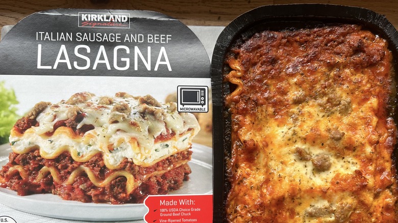 Box and container of Kirkland Signature lasagna