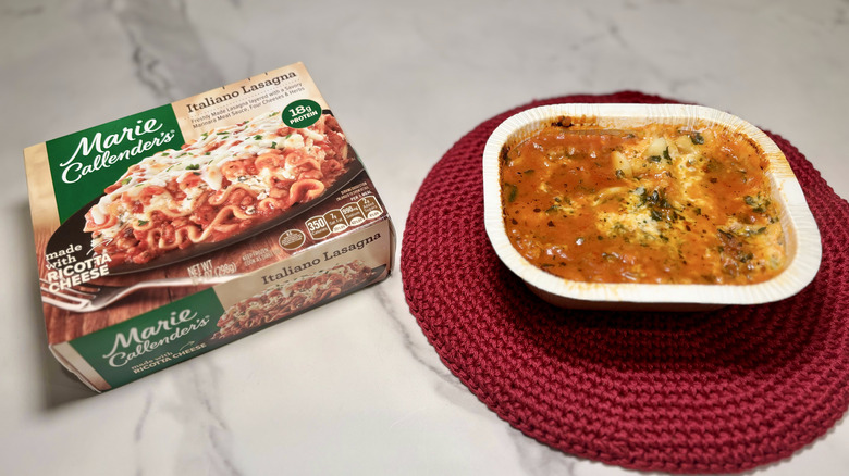 Box and container of Marie Callender's Italiano Lasagna