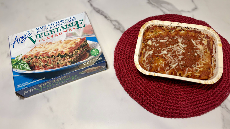 Box and container of Amy's Vegetable Lasagna