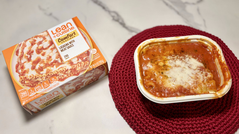 Box and container of Lean Cuisine Lasagna