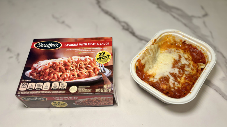 Box and container of Stouffer's Frozen Lasagna