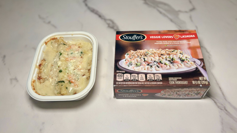 Container and box of Stouffer's Veggie Lovers Lasagna