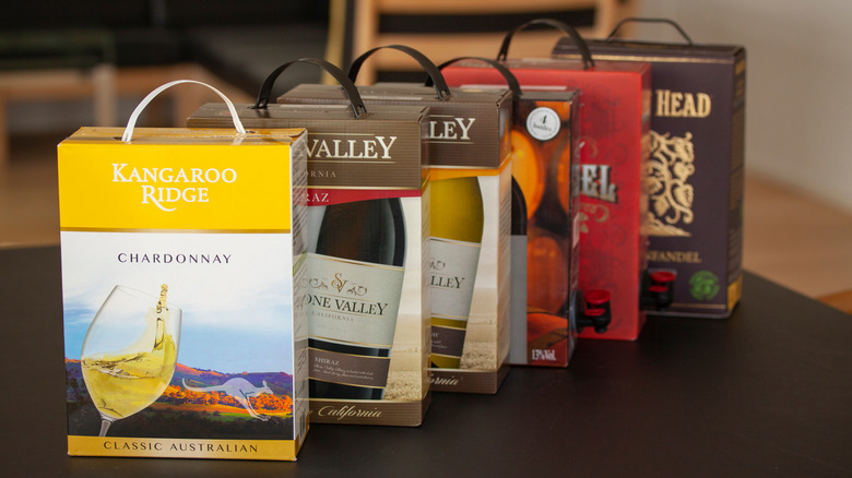 A variety of red and white boxed wines