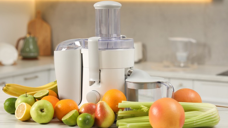 juicer surrounded by various ingredients