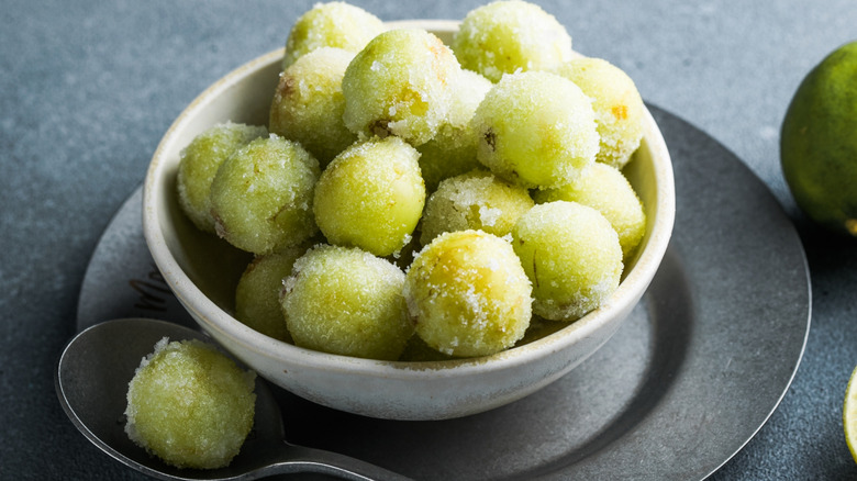 frozen grapes in bowl