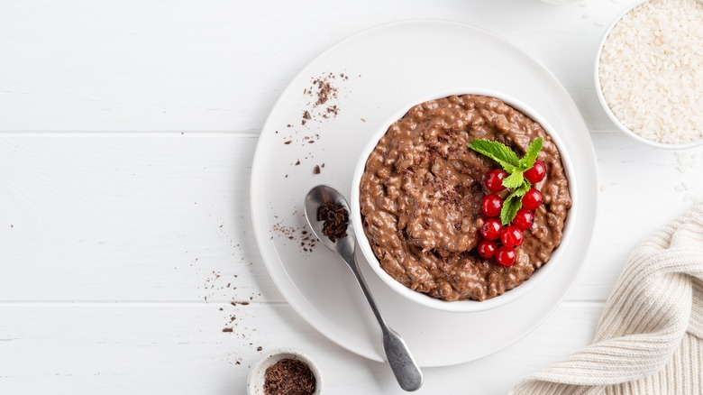 Bowl of chocolate rice pudding