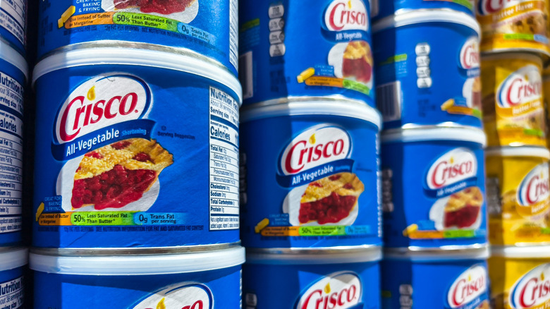 Crisco shortening on the grocery store shelf used for baking