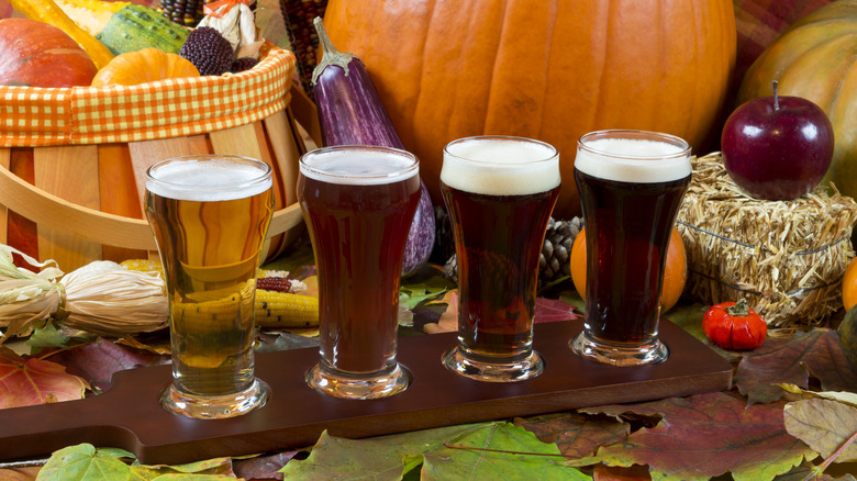 glasses of beer with pumpkin