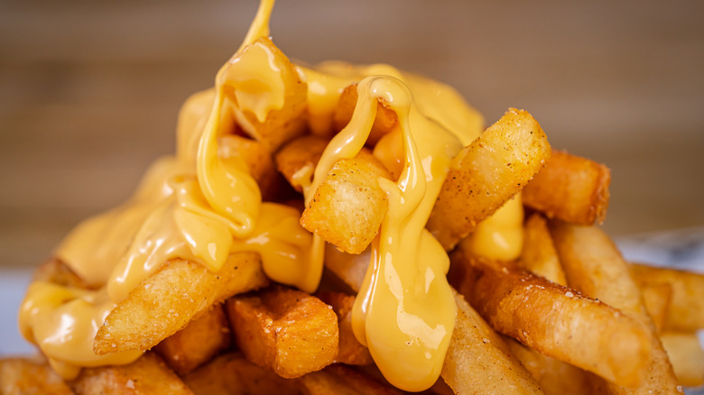 Close-up of cheese fries