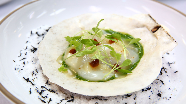 Scallop crudo on plate