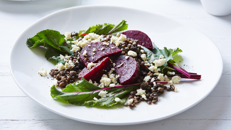 Beets with goat cheese and fresh herbs