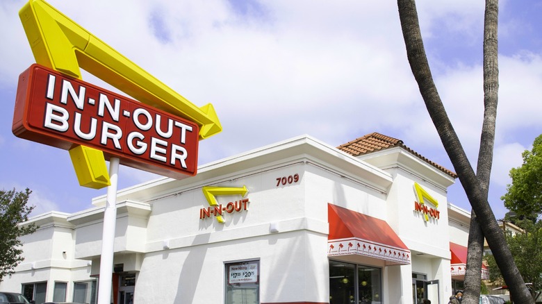 In-N-Out Burger sign and restaurant in the background