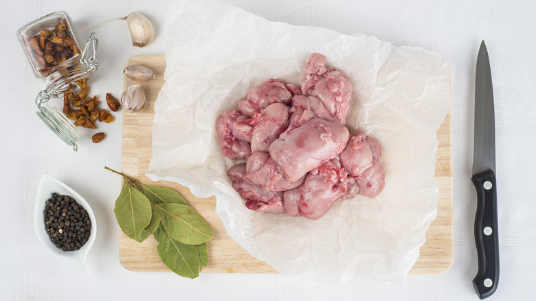 Raw sweetbreads on parchment