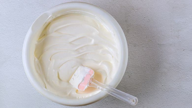 Homemade buttercream vanilla frosting in a bowl