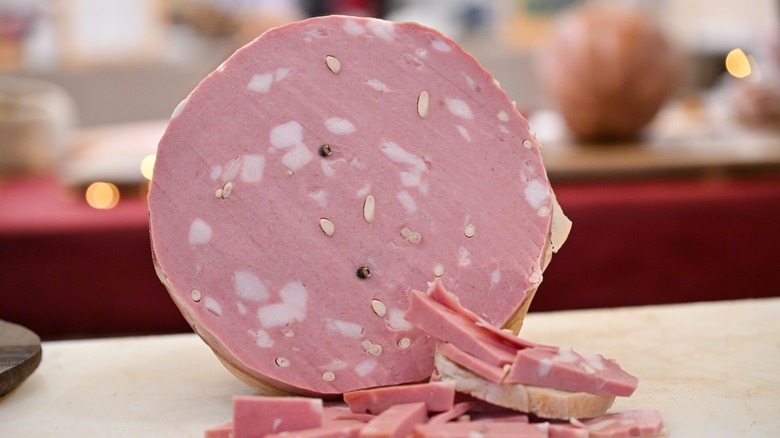 Slices of mortadella