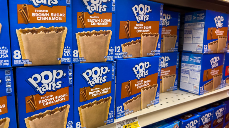 boxes of brown sugar cinnamon pop-tarts on a supermarket shelf