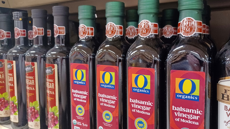 PGI balsamic vinegar on a supermarket shelf.