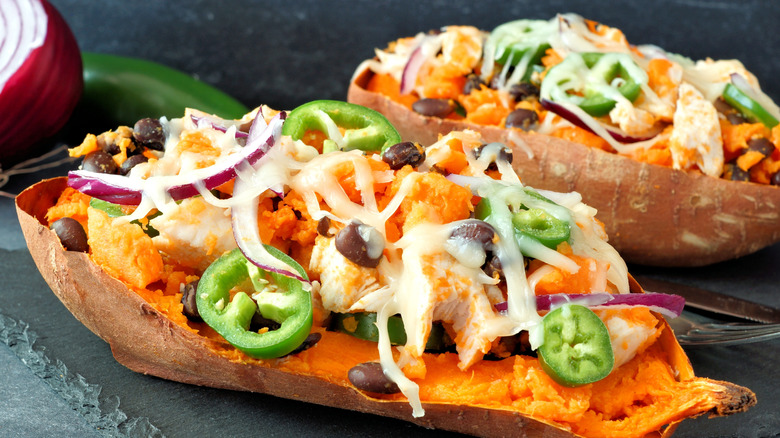 sweet potatoes with taco toppings