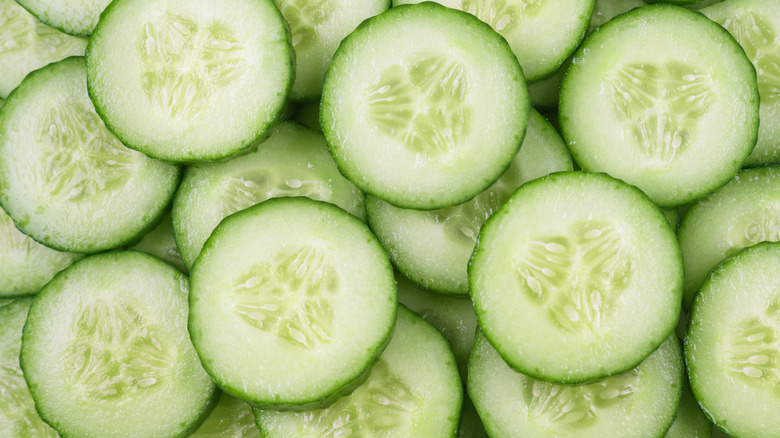 a pile of sliced cucumbers