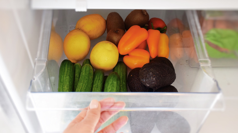 Produce in the fridge crisper drawer